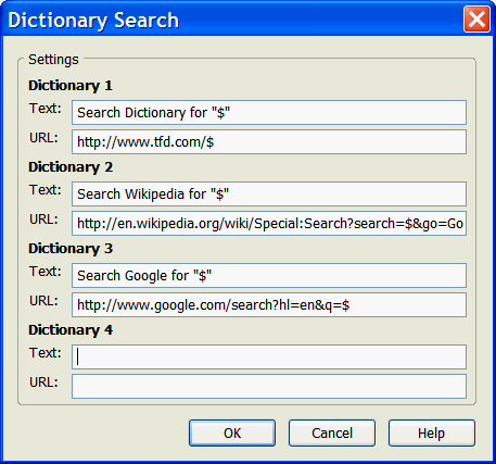 Dictionary Search options